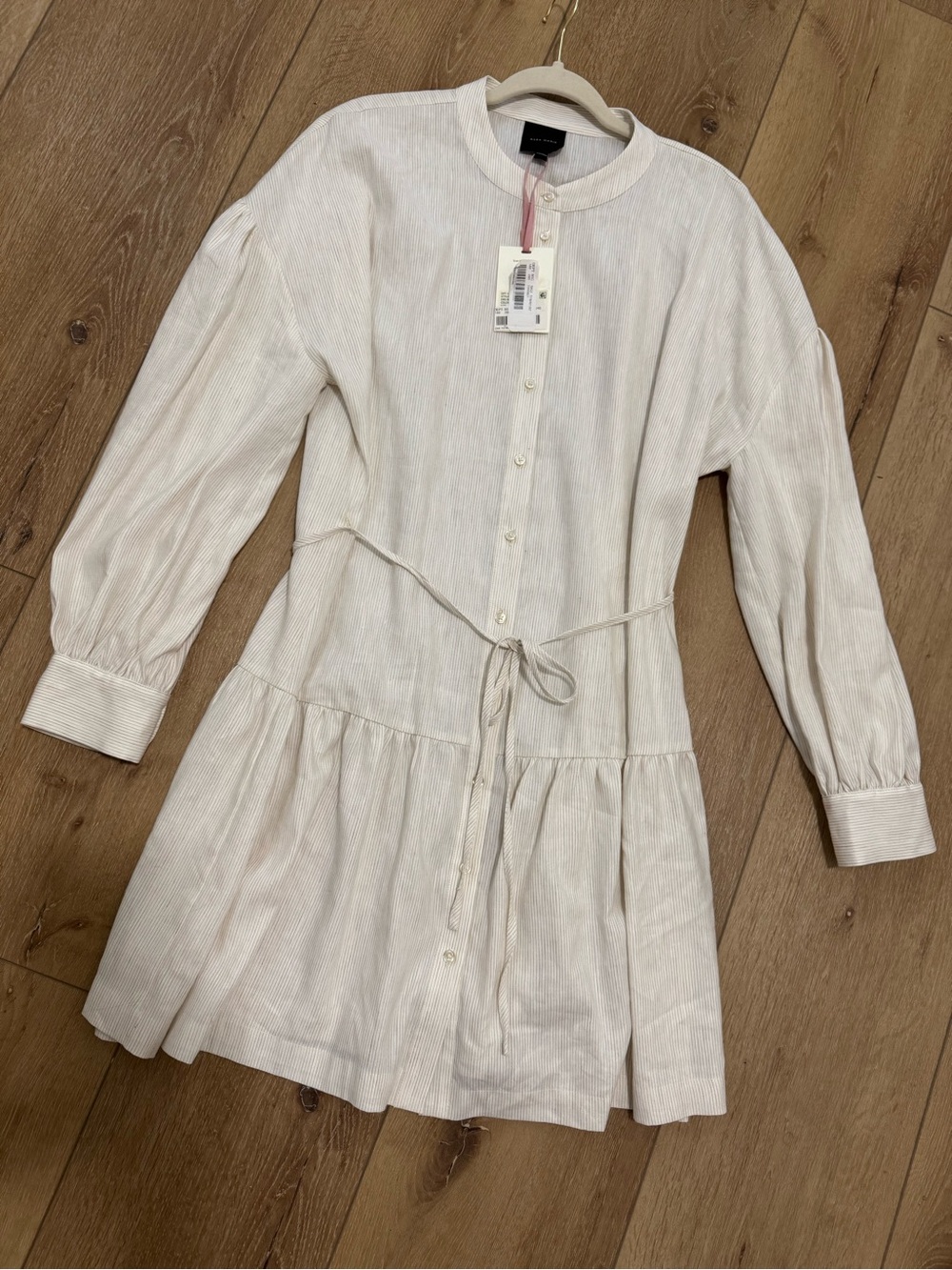 Alex Marie Cream and Light Gray Pinstripe Button-Front Tunic